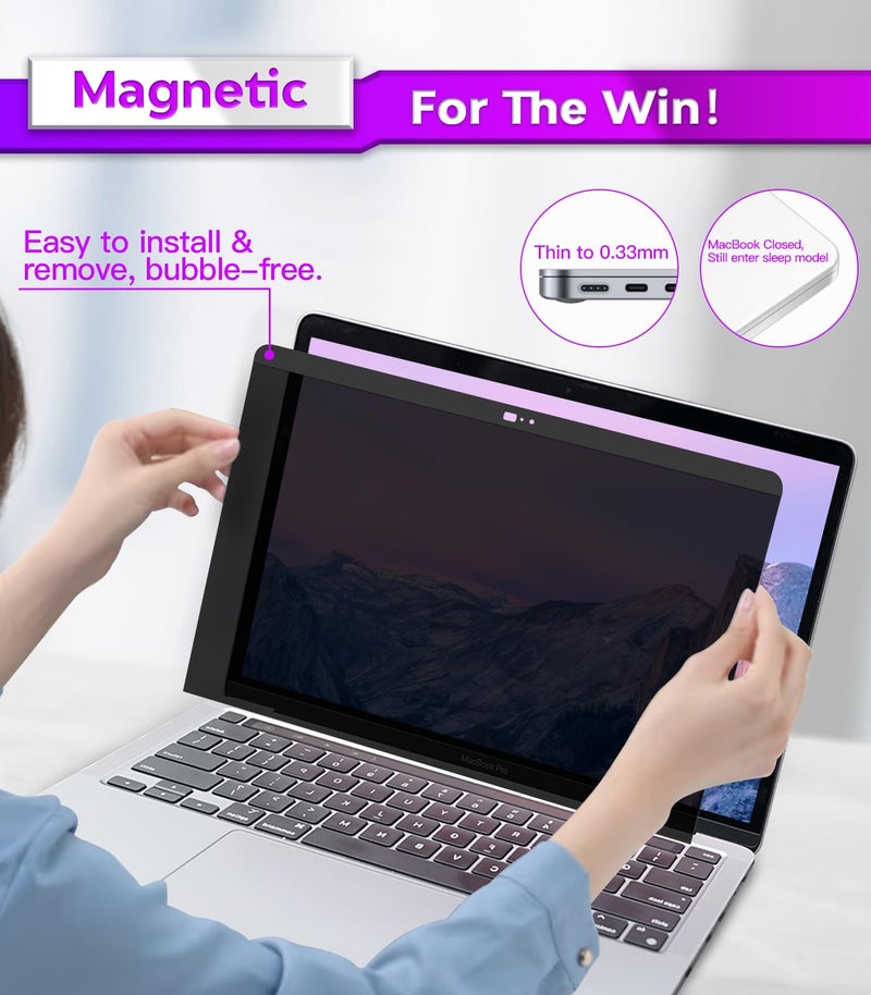 PYS Privacy Screen for MacBook Pro 13.3 Inch Laptop (2016-2022 M1/M2) â€“ Magnetic Anti-Spy Security Filter with Webcam Cover Slider, Easy On/Off & Touch Bar Compatibility for MacBook Pro 13 inch Laptops - Image 4